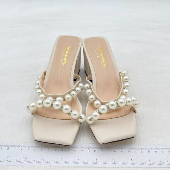 XYD White Square Open Toe Pearls Dual Straps Slides Sandals Slip On Mules Shoes - Picture 3 of 8